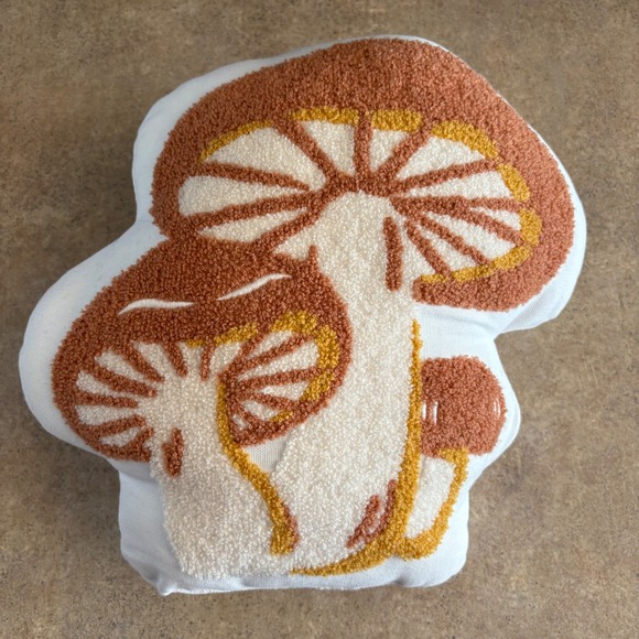 Target Mushroom Throw Pillow Earthy Decor Cottagecore Accent Pillow White Brown - Picture 1 of 3